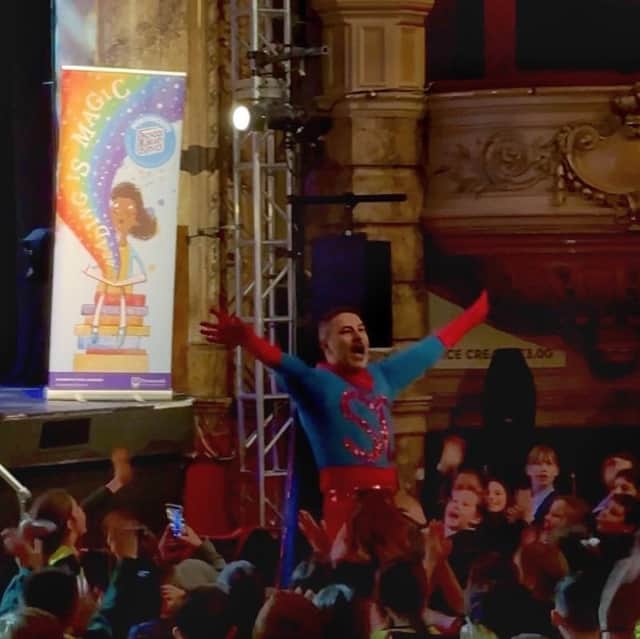 David Walliams launches his new book to hundreds of delighted Portsmouth school children at The Kings Theatre