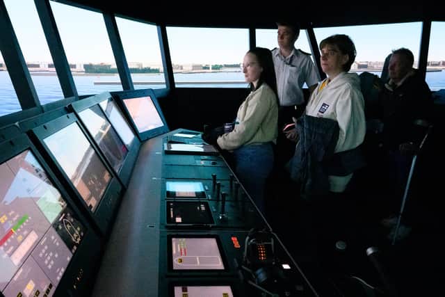 Visitors on the Bridge Simulator