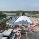 A protective tent has been constructed over Hilsea Lido as crucial rendering work gets underway at the multi-million pound project which is due to be completed by the early autumn. 

Picture: IslandCity.UK