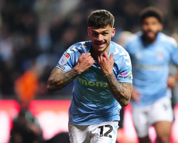 Coventry City's Jamie Paterson celebrates scoring his side's Pompey winner. Pic: PA