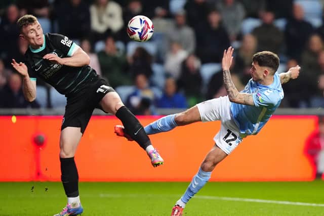 Jamie Paterson scores his late winner for Coventry against Pompey last month. Pic: PA