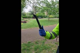The metal pole was found in Milton Park by police in Portsmouth