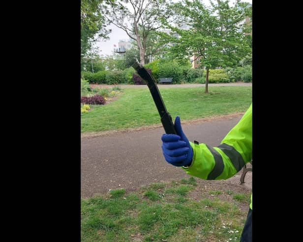 The metal pole was found in Milton Park by police in Portsmouth