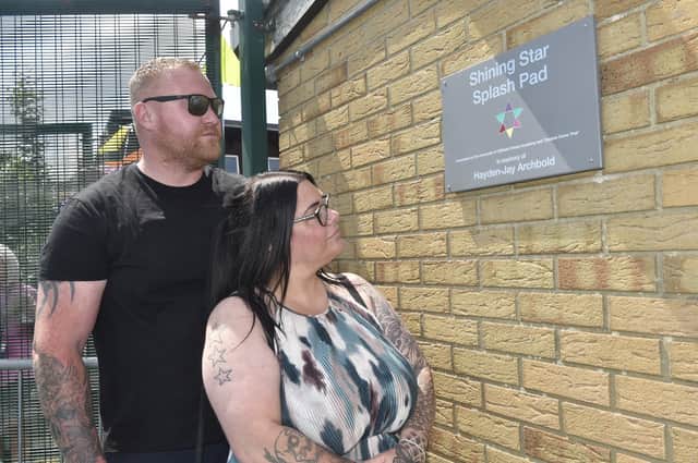Pictured is: Hayden-Jay's parents Glen Archbold and Lauren Emery. Picture: Sarah Standing (230525-3601)