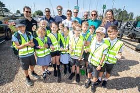 Pictured:  Emirates Great Britain SailGP Team and Emsworth Primary School explore the role of oysters in the seascape restoration. Picture: Habibur Rahman