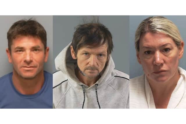 Three people have been jailed and a fourth given a suspended sentence after attempting to claim £350,000 of items back on insurance after a burglary in Southsea in 2022.Left to right: Dean Ryan, Gary Cleeve, Emma O’Shea 