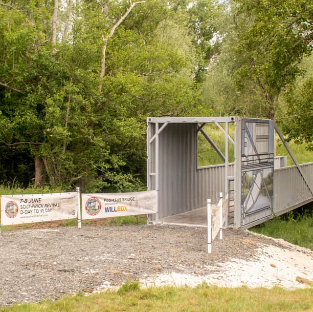 Replica of Pegasus Bridge installed at Southwick Revival 2025.