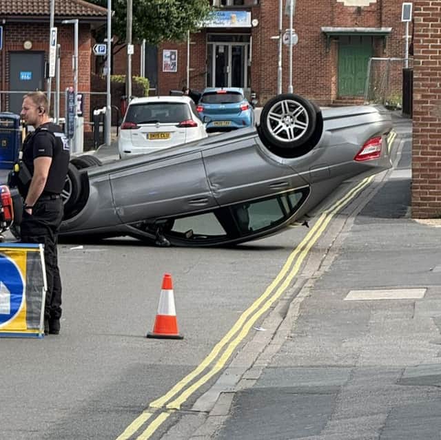 The car overturned on Wootton Street in Cosham at 8.34am on Sunday, June 1.