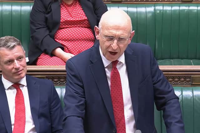 The Strategic Defence Review was scrutinised in parliament for the first time following an earlier media briefing by prime minister Sir Keir Starmer, outlining Royal Navy, Army and RAF reforms. Pictured: Defence secretary John Healey