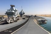 Pictured: HMS Prince of Wales on the Suez Canal, on route to the Red Sea, as part of Op HIGHMAST, 24 May 2025.
