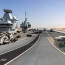 Pictured: HMS Prince of Wales on the Suez Canal, on route to the Red Sea, as part of Op HIGHMAST, 24 May 2025.