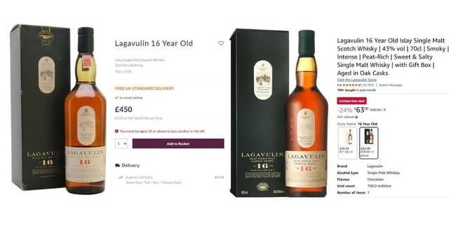 Two identical 16-year-old Lagavulin bottles, two different prices - so what is the twist?