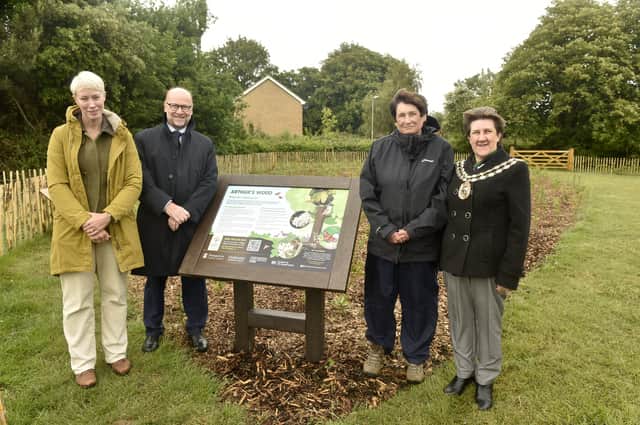 Pictured is: (l-r) Emily Roberts, senior project manager for Hampshire County Council's Forest Partnership, Simon Martin, leader of Fareham Borough Council, cllr Kay Mandry, Arthur Mandry's widow and the Mayor of Fareham Louise Clubley.