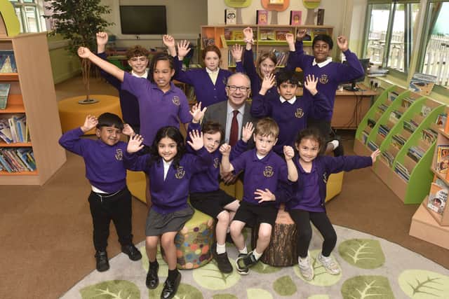 St Peter's Catholic Primary School has received a positive result in its recent Ofsted report. 

Pictured: Headteacher Richard Cunningham with some of the children at St Peter's Catholic Primary School in Stakes Hill Road, Waterlooville

Picture: Sarah Standing (030625-4016)