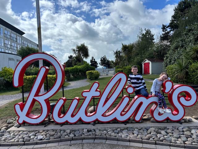 Eddie, eight, and Rosanna, five, at Butlin's in Bognor Regis