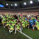 Australia celebrate making to the World Cup against Saudi Arabia. Pic: Getty