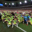 Australia celebrate making to the World Cup against Saudi Arabia. Pic: Getty