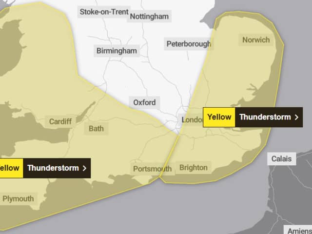 Heavy rain and thunderstorms is forecast to hit Portsmouth on Friday evening.
