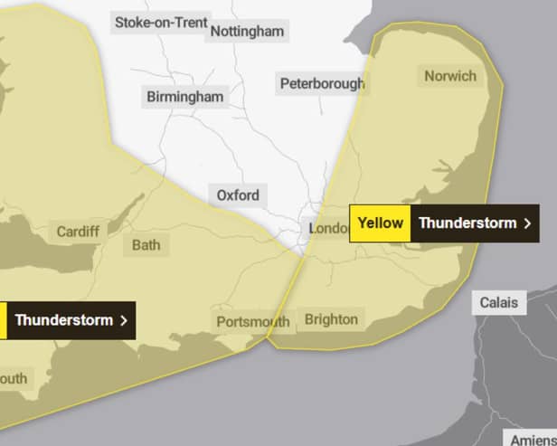 Heavy rain and thunderstorms is forecast to hit Portsmouth on Friday evening.