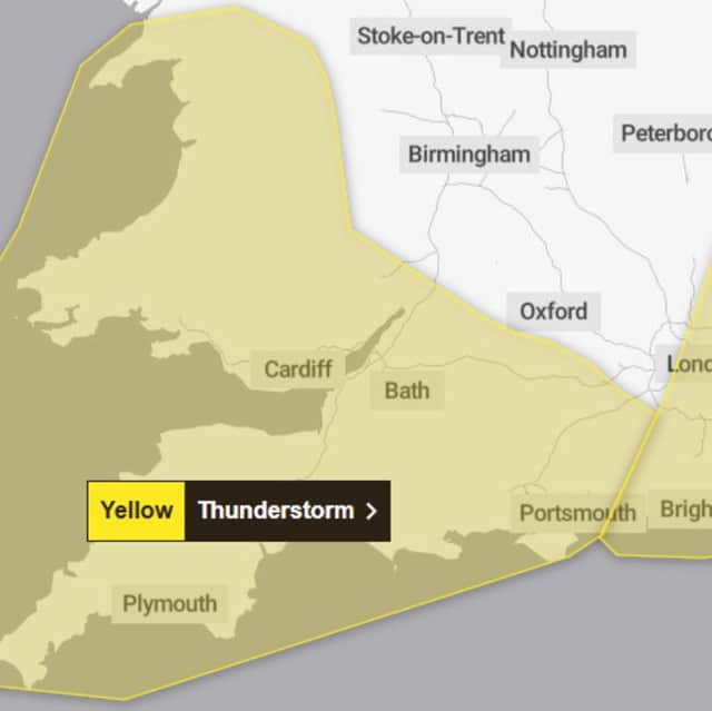 Heavy rain and thunderstorms is forecast to hit Portsmouth on Friday evening.