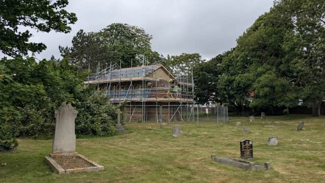 Work being carried out on the Dissenters Chapel in Highland Road cemetery