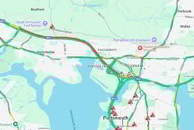 There are long delays on the M27 eastbound with one lane closed due to bridge repair work.