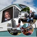 Dennis Jackson from Preston in his 1958 Wolesley classic car. Inset: Demonstrating how he uses a 'crank handle' to start the engine, and places a clothes peg on the choke button. All photos credit Lucinda Herbert