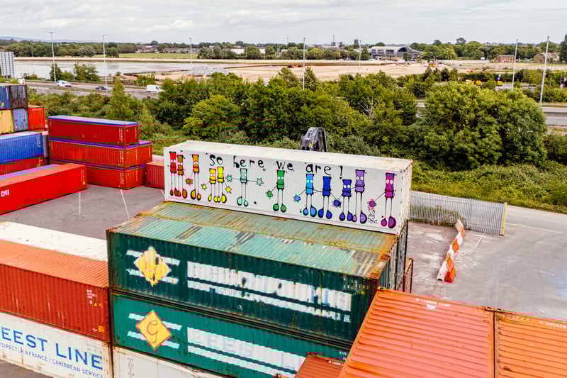 My Dog Sighs, a famous artist in Portsmouth, has teamed up with Victorious Festival to create a huge piece of artwork on a shipping container. 