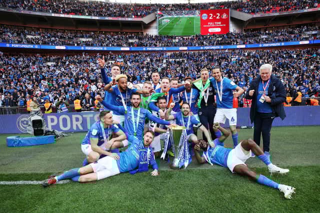 Oli Hawkins scored the winning penalty as Pompey lifted the Checkatrade Trophy in 2019.