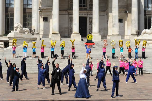 The flashmob saw dancers tell the story of the history of the railway over the past 200 years in Guildhall Square, Portsmouth, on Tuesday, June 17, 2025. City of Portsmouth College has coordinated the group, from a range of special educational needs and disabilities (SEND) organisations, assisted by funding from Great Western Railway's Customer and Community Improvement Fund.