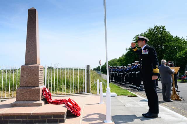 The Collingwood Battalion Memorial Parade. The parade remembers the actions and lose of life of the Royal Naval battalion during WW1 especially during the Gallipoli campaign. Pictured: Capt Davey laying a wreath.