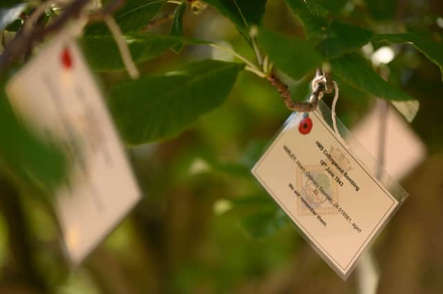 Remembrance tree with the 33 names who lost their lives in the Collingwood Bombing. Photograph courtesy of Keith Woodland/Crown Copyright