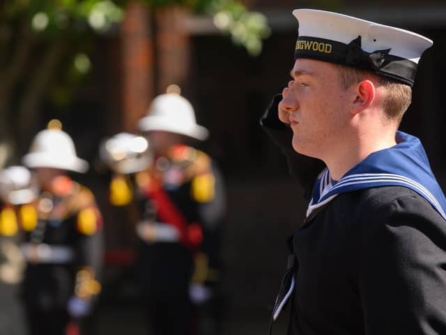 Buglers playing the Last Post at the 82nd Anniversary of the Collingwood Bombing. Photograph courtesy of Keith Woodland/Crown Copyright