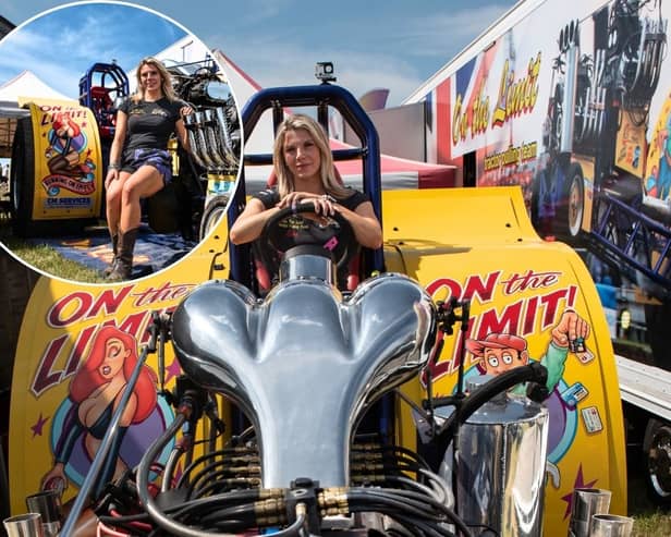 Ellie Pacey with her 'light modified' tractor called On The Limit at the UK Truck and Tractor Pull 2025. Ellie, from Northants, has been tractor-pulling since aged 7 and was crowned Miss Northamptonshire in July 2020. All photos credit Lucinda Herbert