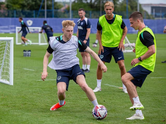Paddy Lane in action at the start of Pompey's pre-season training in July 2024. Picture: Habibur Rahman
