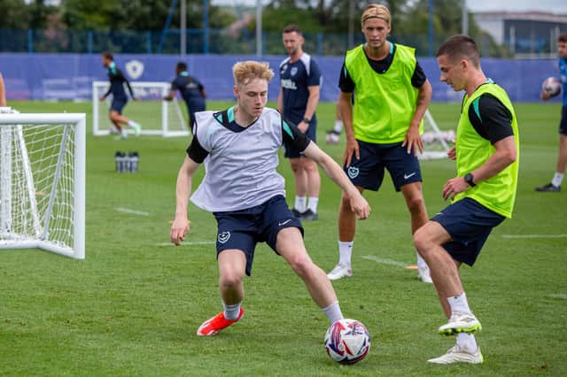 Paddy Lane in action at the start of Pompey's pre-season training in July 2024. Picture: Habibur Rahman