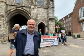 Ted Hill, Hamble resident and businessman, protesting at Hampshire County Council against the proposed quarry