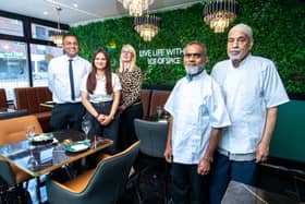  Sy with Nuha Khatun, general manager, Ellie Ostler, owner, Abdul Mukith and Jhunu Miah, head chefs, at Amin Tandoori (left to right).
