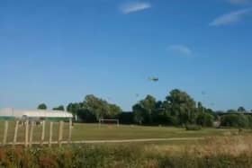 An air ambulance has been spotted landing near the running track at the Mountbatten Centre. 