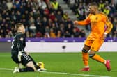 Arsenal keeper Karl Hein saves from Real Mardrid's Kylian Mbappe while on loan with Real Valladolid last season. Pic: Getty