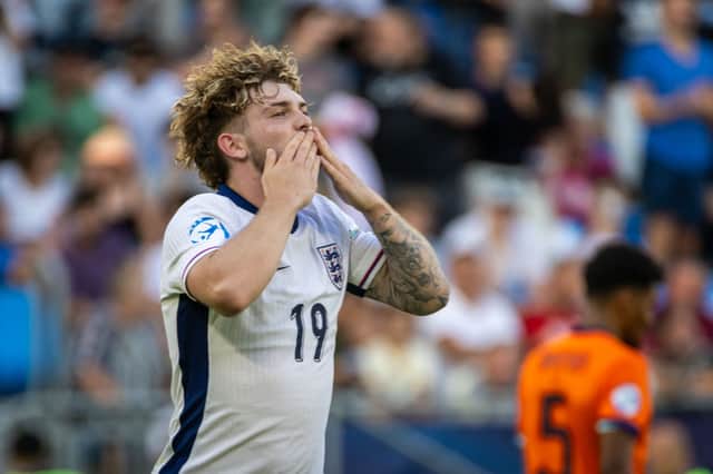 Harvey Elliott celebrates after scoring for England U21s