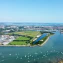 Royal Navy divers, based at Horsea Island in Portsmouth, were deployed to destroy a "high-explosive projectile" in the ports of Jersey. Pictured: Views of Horsea Island, Port Solent and beyond.