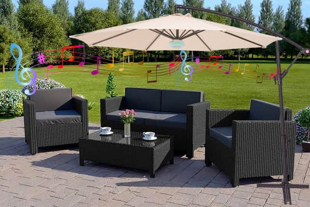 The built-in speaker adds another dimension to this lovely outdoor parasol