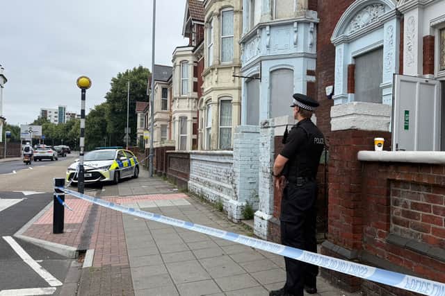 Officer at the scene of the stabbing in Victoria Road North