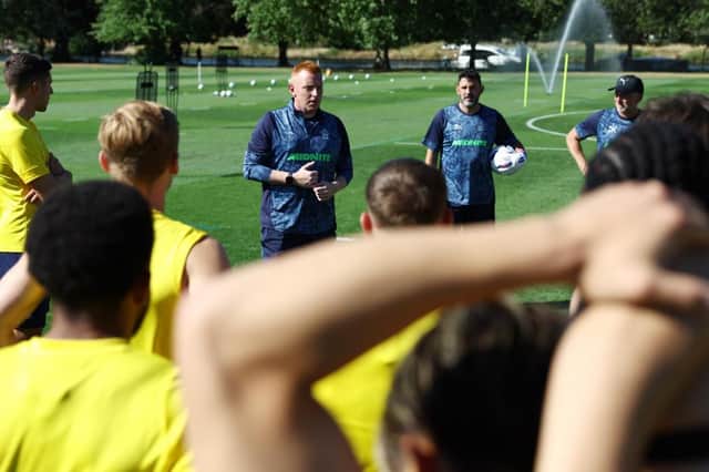 Southampton manager Will Still talks to his players during a pre-season training session at The Lensbury hotel, Teddington. Picture: Matt Watson / Southampton FC