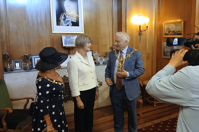 Ambassador Longbottom alongside the Lord Mayor of Portsmouth, Gerald Vernon-Jackson.
