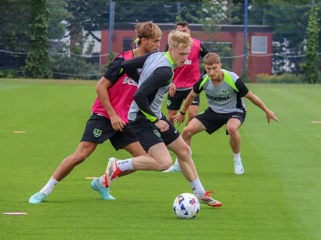 Pompey’s players in pre-season action on new training pitches at their training ground in July. Picture: Habibur Rahman