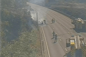 A vehicle fire has forced two lanes of the M3 to be closed.