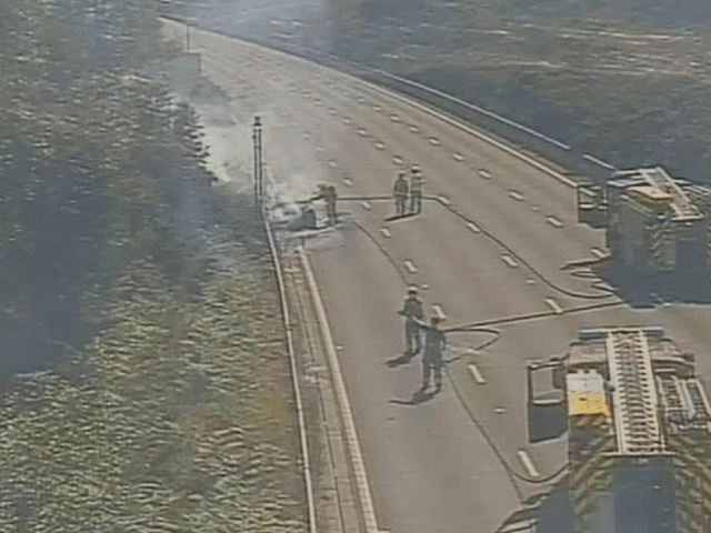 A vehicle fire has forced two lanes of the M3 to be closed.