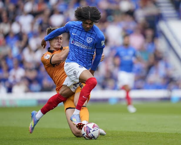 Pompey's Harvey Blair against Hull. Pic: Jason Brown.
